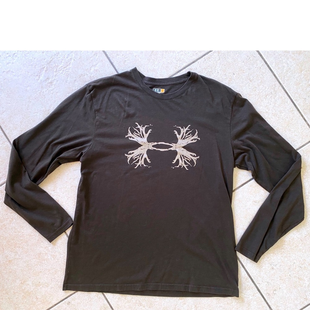 Under‎ Armour Long Sleeve Shirt Mens Large Brown Antler Graphic Logo Regular Fit